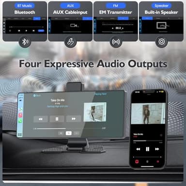 10.26" Portable Wireless Carplay Screen for Car, 4K HD Car Stereo Touch Screen with Apple CarPlay/Android Auto, 4K Dash Cam, 1080P Backup Camera, Mirror Link, Voice Control, Bluetooth, GPS, AUX/FM - Image 5