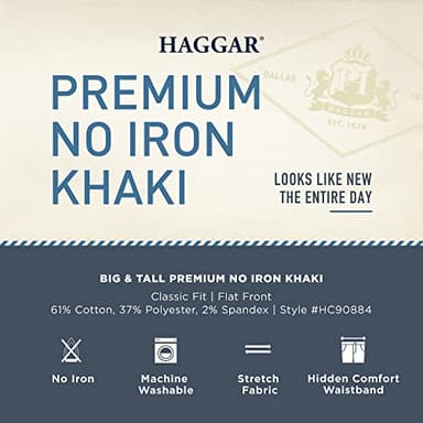 Haggar mens Big-tall Premium No Iron Khaki Classic-fit Expandable-waist Flat-front Pants, Khaki, 46W x 30L US - Image 6
