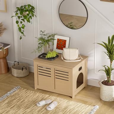 DINZI LVJ Litter Box Enclosure, Flip Top Litter Box Furniture, Good Ventilation, Hidden Cat Washroom, 27.6" L x 19.7" W x 19.7" H, Entrance Can Be on Left or Right, Wooden Cat House, Natural - Image 8