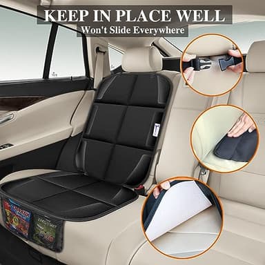 Gowhalle Car Seat Protector, Non-Slip Rubber Padded Backing Seat Protector for Child Seats, Waterproof Thickest Padding Car Seat Protector Under Baby Seat - No Imprint (Black-Ⅰ-2pcs) - Image 6