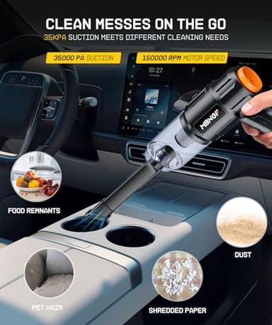 MBNGF Car Vacuum Portable Cordless, 35000PA High Power Suction & Blower, Wireless Handheld Vacuum Cleaner for Car, Home, Office, Pet(Abyssal Black) - Image 4