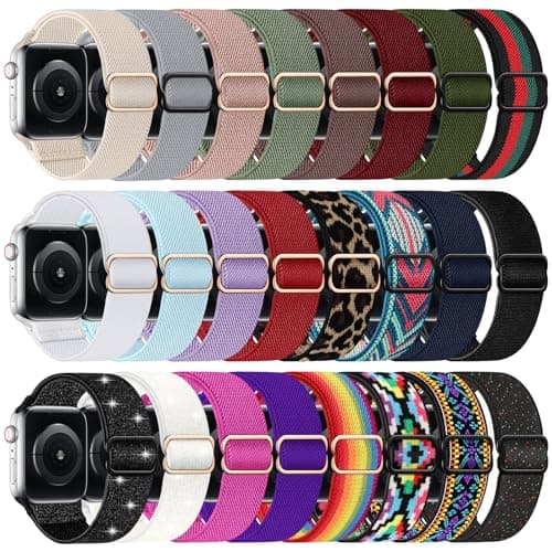 DMIGADIGLO 24 Pack Stretchy Nylon Band Compatible with Apple Watch Band 38mm 40mm 41mm 42mm 44mm 45mm 46mm 49mm Women Men, Adjustable Sport Elastic Replacement Strap for iWatch Series 11 10 9 8 7 6 5 4 3 2 1 SE Ultra - Image 1