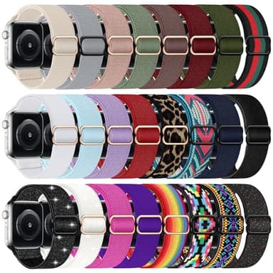 DMIGADIGLO 24 Pack Stretchy Nylon Band Compatible with Apple Watch Band 38mm 40mm 41mm 42mm 44mm 45mm 46mm 49mm Women Men, Adjustable Sport Elastic Replacement Strap for iWatch Series 11 10 9 8 7 6 5 4 3 2 1 SE Ultra - Image 1