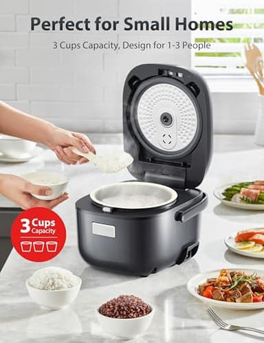 TOSHIBA Rice Cooker Small 3-Cup Uncooked– LCD Display with 8 Cooking Functions: Rice, Oatmeal, Mixed Grains and More, NonStick Inner Pot, Grey - Image 2