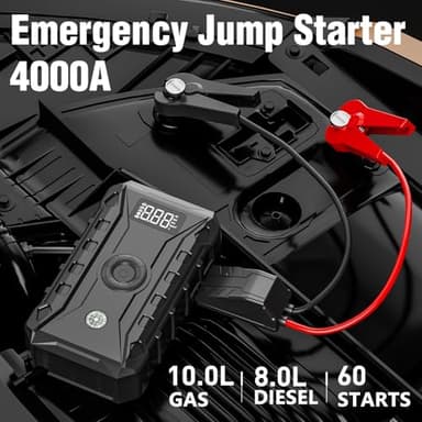 Portable Car Jump Starter with Air Compressor, 150PSI 4000A Battery Jump Starter (8.0 Gas/6.0L Diesel), 12V Jump Box Car Battery Jumper Starter with Large LCD Display, Lights,Compass - Image 2