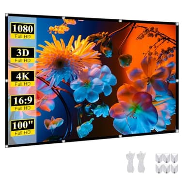 100 Inch Portable Projector Screen Outdoor: 4K HD Anti-Crease Foldable Indoor Hanging Wall Home Theater Screen - Image 1
