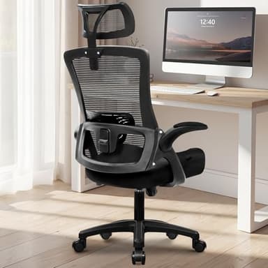 NEO CHAIR Ergonomic Adjustable Home Office Desk Chair High Back Computer Gaming Mesh Chair with Comfy Task Adjustable Arms Lumbar Neck Support Swivel for Home Office (Dark Black) - Image 1