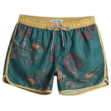 maamgic Mens Short 80s 90s Vintage Swim Trunks with Mesh Lining Quick Dry Bathing Suit Board Shorts Floral Dark Green Medium - Image 1