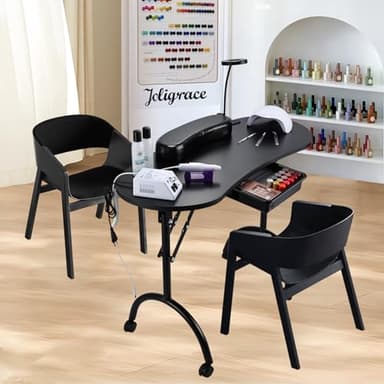 Joligrace Professional Foldable & Portable Manicure Table Nail Technician Desk Workstation with Rolling Wheels Large Drawer Client Wrist Pad Free Carrying Bag Travel Nail Tech Spa Beauty Table, Black - Image 9