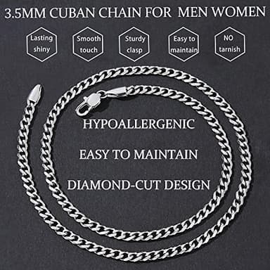 Fiusem 3.5mm Silver Colored Chains for Men, Silver Plated Cuban Link Chain Necklace for Men and Women, Stainless Steel Cuban Necklaces 22 Inch - Image 5