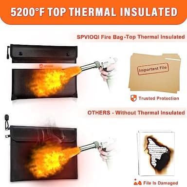 Fireproof Document Bag 5200°F with Heat Insulated, Fireproof Money Bag for Cash with Zipper and Reflective Strip, 14.2” X 11” Fireproof Safe Storage Pouch for Valuables - Image 2