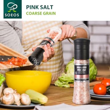 Soeos Salt Grinder Set, Himalayan Pink Salt, Coarse Grain, Salt for Grinder Refill, 13.4 Oz (380g), Refillable Plastic Bottle, Rock Salt, Kosher Salt Set (Pack of 1) - Image 3