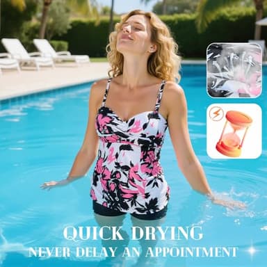 Century Star 2024 Two Piece Womens Tankini Swimsuits Modest Tankini Bathing Suit Tops with Shorts Tummy Control Swimwear Blue Printing Numeric - Image 3