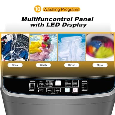 Portable Washing Machine, 25 LBS Full Automatic Washer with 10 Programs & 8 Water Levels, Top Load Clothes Washing Machines with LED Display for Home, Apartment, Grey - Image 3