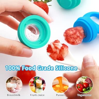 Tohecu Silicone Baby Food Teether Feeder with Breastmilk Popsicle Molds Combo, BPA Free Fruit Food Feeder Pacifier, Teething Popsicle for Baby 4m+, 3 Sizes Food Pouches Included - Image 2