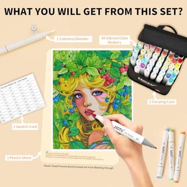 HOTU Alcohol Markers Brush and Fine Tip 50 Colors Dual Tips Art Marker Set Alcohol-based Sketch Pens with Carrying Case，Non-Bleeding Pad for Art Enthusiast Adults Coloring Illustration - Image 8