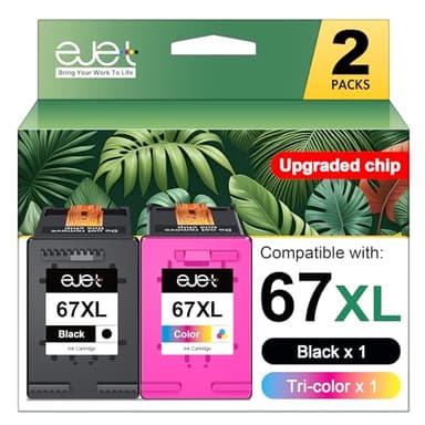 67XL Ink Cartridges Black/Color Combo Pack Compatible for HP Ink 67 67XL Works with HP Deskjet 2700 2700e 2755 2755e 2855e 2800e 2852e 2827e 4100e 4155e 4255e Envy 6000 6055e 6455e Series (2-Pack) - Image 1