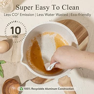 CAROTE 1.5Qt & 3.0Qt Sauce Pan Sets with Lid Cooking Pots Nonstick Saucepans Cookware Set with Pour Spout Small Kitchen Pot, Induction Comptable, Easy to Clean, PFOA FREE (White Granite) - Image 5