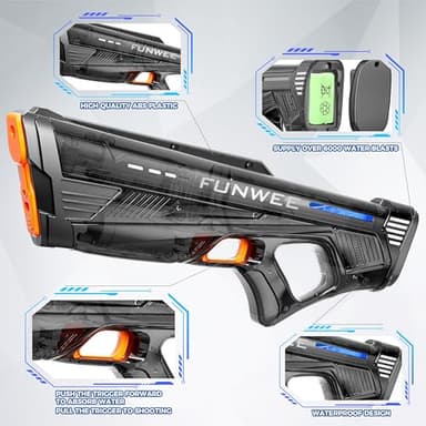 Funwee 2 Pack Electric Water Gun for Kids Adults, Powerful Automatic Squirt Gun, High Powered Shooting 100+ Times, Long Range Auto Water Blaster, Pool Outdoor Water Toy(Transparent Red+Black) - Image 4