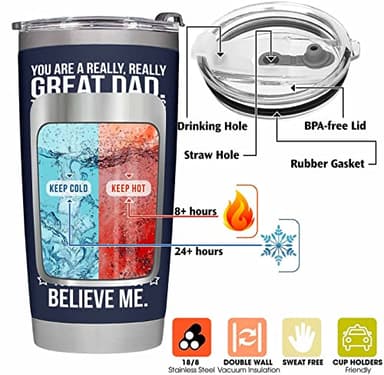 BETHEGIFT Gifts for Dad from Daughter, Son, Kids on Fathers Day, Christmas - Funny Fathers Day Tumbler - Present for Father - Dad Birthday Tumbler 20oz, Navy Insulated Stainless Steel - Image 4