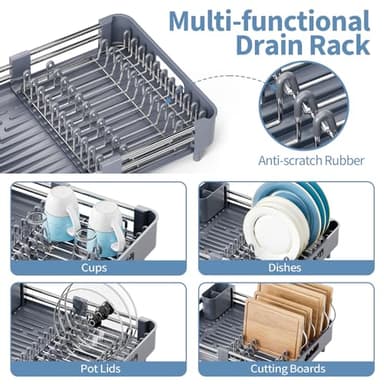 Urackify Dish Racks for Kitchen Counter, Dish Drying Rack - Stainless Steel Dish Drainer, Sink Drying Rack with Cutlery Holder, Dishes Organiser and Storage Rack, Gray - Image 5