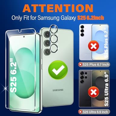 firtstnow 3 Pack Glass Screen Protector for Samsung Galaxy S25 [6.2 inch] + 3 Pack Camera Lens Protector, 9H Tempered Glass, Fingerprint Unlock, HD Clear Case Friendly Anti-Scratch - Image 2
