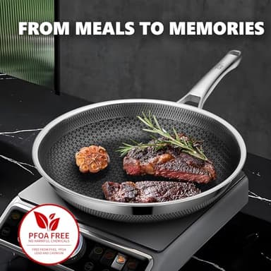 OATOFP Non Stick Frying Pans, 12 inch Hybrid Frying Pans Nonstick,non stick Stainless Steel Skillets, Dishwasher and Oven-Safe Chef Pan, Induction Compatible Cooking Pan, PFOA Free Cookware - Image 6