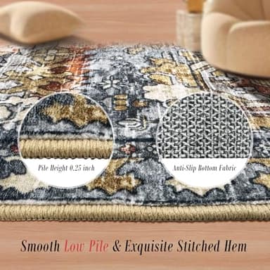 RUGSURE Washable Area Rugs - Perfect for Living Room, Bedroom, Kids Room, Nursery - Stain & Water Resistant Non-Slip, Pet & Child Friendly, Vintage Tribal Area Rugs (Turmeric and Grey, 8' x 10') - Image 3