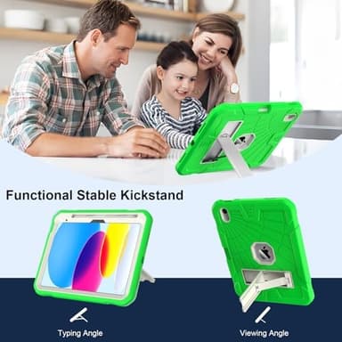 SIBEITU for iPad Case 11th A16/ 10th Generation 2025/2022, Heavy Duty iPad 10 Case with Built-in Kickstand & Pencil Holder, Hybrid 3-Layer Protective iPad 10th 10.9" Cover for Kids Boys Girls, Green - Image 4