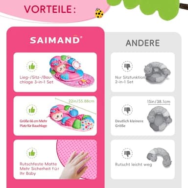 3-in-1 Caterpillar Tummy Time Pillow for Baby 0-6 Months, Detachable Tummy Time Playmat for Newborns, Sensory Toys for Babies 0 3 6 Months, Non-Slip Baby Support Seated Pillow, Gifts for Infant Girls - Image 5