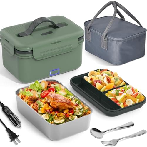 Vabaso Electric Heated Lunch Box for Adults, 100W Portable Food Warmer for Car/Truck Home/Work, Heating Lunchbox with 1.8L/61oz Stainless Steel Container, 12V/24V/110V - Image 1
