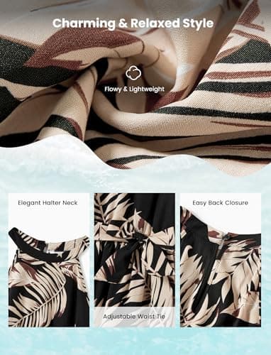 PATPAT Family Matching Hawaiian Outfits Mommy and Me Dresses Matching Set Tropical Palm Leaf Print Halter Neck Sundresses Mommy and Me Dresses Beach Black Leaf Hawaiian Dresses for Women S - Image 5