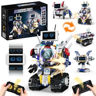 VOPOGLNE 5 in 1 STEM Robot Building Kit, APP & Remote Control Screen Building Toys, Eye Coding Robots Rechargeable, 620Pcs DIY Super Warriors for Kids Learning, Boys Girls Birthday Gifts - Image 1