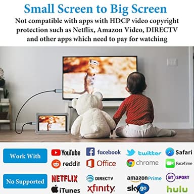 lulaven Lightning to HDMI Adapter • 1080P HD • HDMI Cable for iPhone to TV • Compatible with iPhone14, 13, 12 & YouTube to TV Output • 6.6FT (Does Not Support iPhone 15/16 or Streaming Netflix) - Image 5