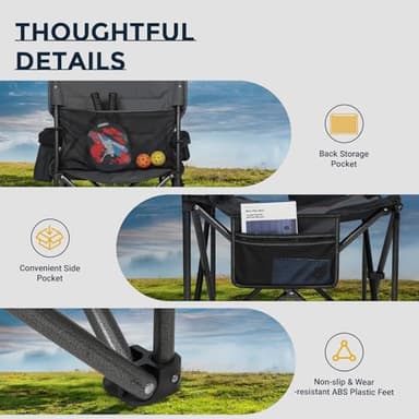 Overmont Oversized Folding Camping Chair - 450lbs Support with Padded Cushion Cooler Pockets - Heavy Duty Collapsible Chairs for Sports Garden Beach Fishing - Image 8