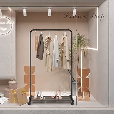 SONGMICS Clothes Rack with Wheels, Clothing Rack for Hanging Clothes, 25.4 mm Metal Garment Rack with Dense Mesh Storage Shelf, 110 lb Load Capacity, 2 Brakes, Black UHSR25BK - Image 9