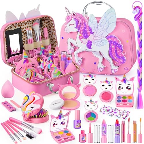 Kids Makeup Kit for Girl - Girls Makeup Kit Toys with Flying Horse Storage Case, Kids Play Makeup Set for Christmas Birthday Gift 3 4 5 6 8 10 11 12+ Years Old - Image 1