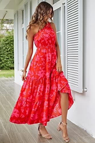 PRETTYGARDEN Women's Summer Floral One Shoulder Maxi Dress Knot Ruffle Boho Beach Vacation Wedding Guest Long Sun Dresses - Image 7