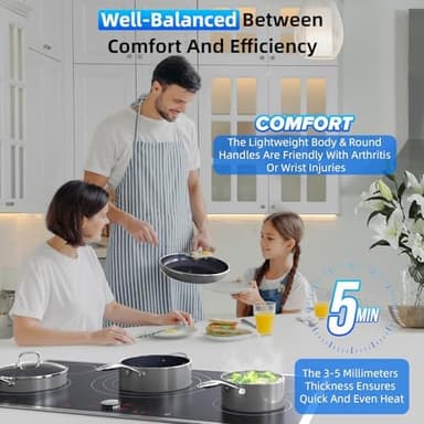 Deluxe DUXANO 14PC Healthy Pots and Pan With 9H Anti-scratch Coating, 2-Layer Non-Stick Ceramic&PFAS Free, Sensitively&Evenly Induction Cooking, Enhanced Flavor with Infrared Cookware, Dishwasher Safe - Image 4