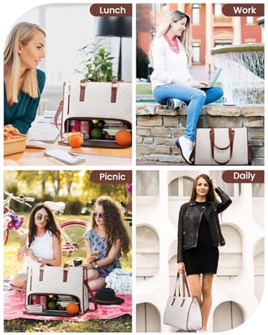 LOVEVOOK Lunch Tote Bag for Women, 15.6 Inch Laptop Bag with Insulated Lunch Compartment, Quilted Large Capacity Computer Handbag with Purse for Business, Work, Collage, Office, Casual, Beige-brown - Image 5