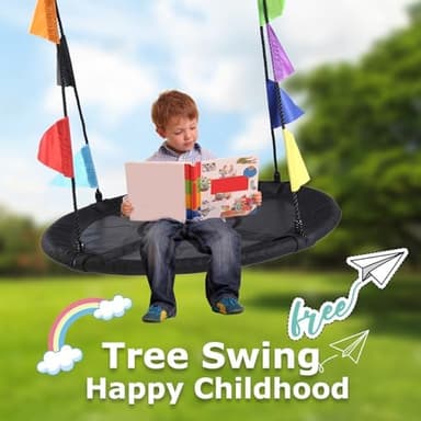 40 Inch Saucer Tree Swing for Kids, Outdoor Round Swing with Hanging Straps & Adjustable Ropes, Easy Assembly - Image 4