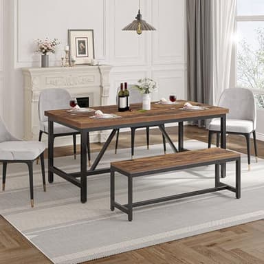 YITAHOME 70.8" Large Kitchen Dining Room Table for 6-8 People, Rustic Brown Farmhouse Industrial Wood Style Rectangle Apartment Dinning Room Dinette Tables for Eating Dinner - Image 7