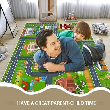 VNUVCOE Kids Car Rug Playmat Carpet, Playroom City Road Race Track Rug for Playing Cars Toys, Educational Area Rugs for Bedroom Classroom Toddlers Kids Room Safe Area Decor(Green,2.6x3.9ft) - Image 7