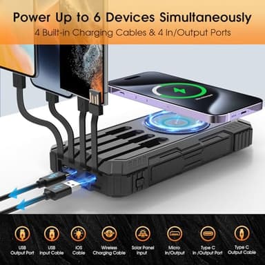 BLASOUL Solar Charger 49800mAh Power Bank - Wireless Portable Phone Charger with 4 Built-in Cable,22.5W Fast Charging Battery Pack USB C in/Output for All Cell Phone iPhone,Galaxy,Android,Etc(Black) - Image 4
