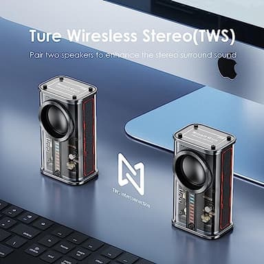 Portable Bluetooth Speaker with Lights, Transparent Wireless Mini Bluetooth Speaker with TWS, Perfect Small Speaker HD Sound and Bass for Office, Home, Shower, Room, Bike, Car (Black) - Image 4