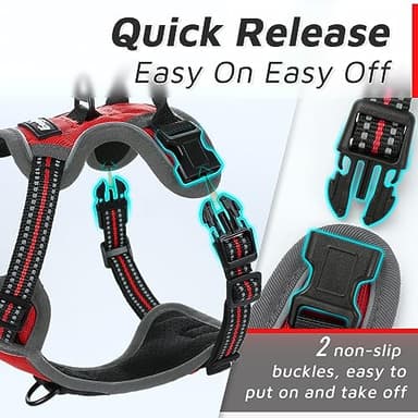 Eagloo Small Dog Harness No Pull, Service Vest with Reflective Strips and Control Handle, Adjustable and Comfortable for Easy Walking, No Choke Pet Harness with 2 Metal Rings, Red, XS - Image 6