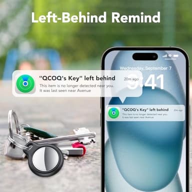 QCOQ Air Tracker Tags-4 Pack Black | Bluetooth Tracker Work with Apple Find My (iOS Only), Smart Tag with Protective Case/Keychain/Lanyard, Item Finder for Luggage/Key/Suitcase, Replaceable Battery - Image 6