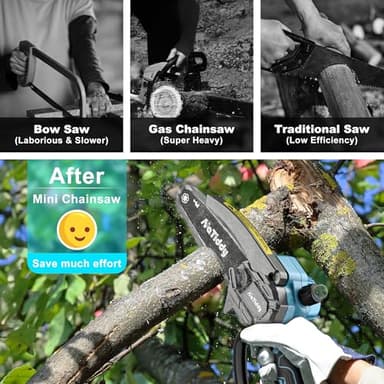 NaTiddy Mini Chainsaw Cordless,6 Inch Electric Chainsaw Cordless with Auto Oiler,Powerful Handheld Battery Chainsaw for Wood Cutting, Tree Trimming (Included 2 Batteries, 2 Chains) - Image 6