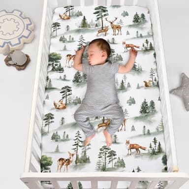 PHF 3 Pack Soft Woodland Crib Sheets Fitted, Silky Comfy Breathable Baby Sheets for Boys Girls Neutral, 28x52 Inches Fits Standard Crib and Toddler Mattresses, Woodland - Image 2