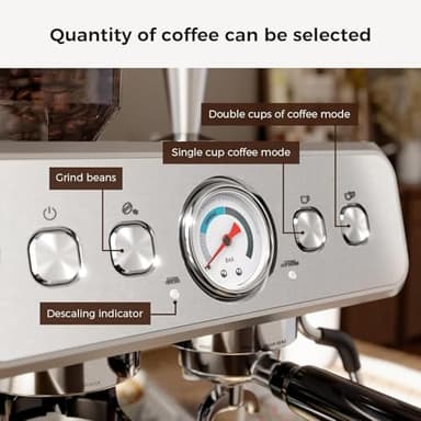 Kismile Espresso Machine with Grinder, 20 Bar Automatic Espresso Maker with Milk Frother Steam Wand, Removable Water Tank for Latte & Cappuccino, Professional Coffee Machine for Home (Stainless Steel) - Image 5
